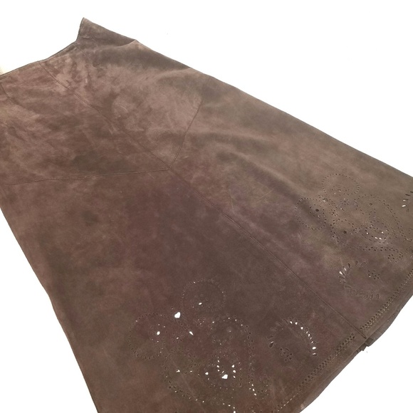 Siena Studio Laser-Cut Brown Suede Maxi Skirt 4 - Picture 3 of 7